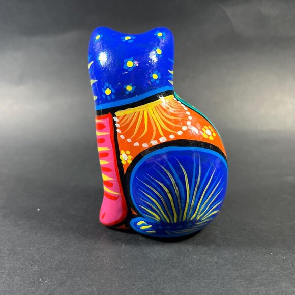 VTG Talavera Mexican Colorful Cat Folk Art Pottery Figurine Hand-painted 3.5” - Picture 3 of 7